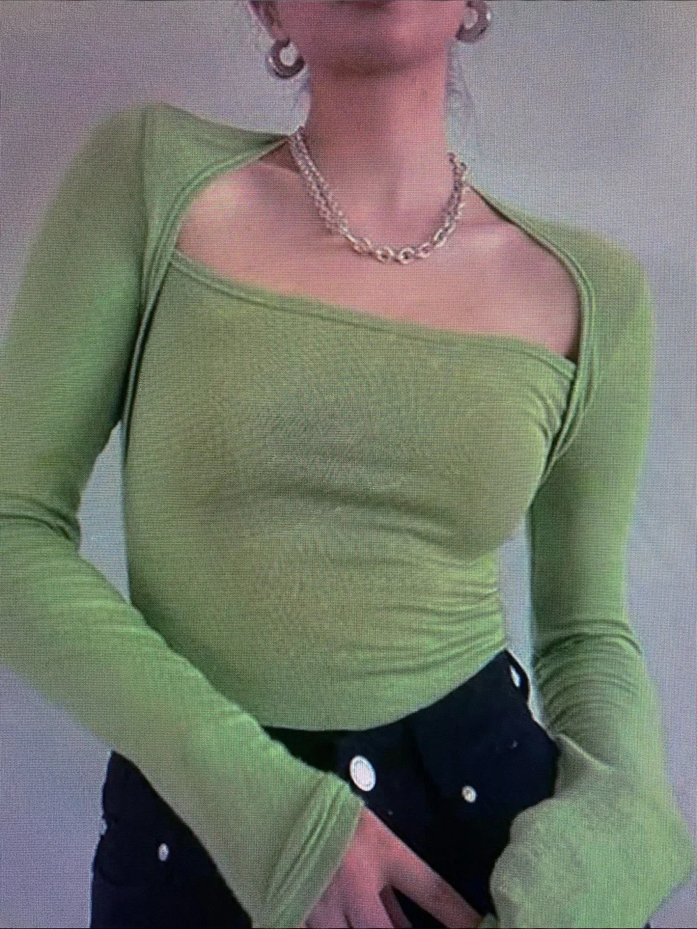 Lime Green Long Sleeve Cutout Top
